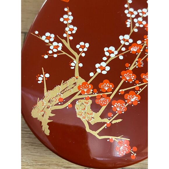 Vtg Japanese Bento Box Serving Box Ume Design Lacquerware 7x5x2" Cherry Blossom - Picture 2 of 7